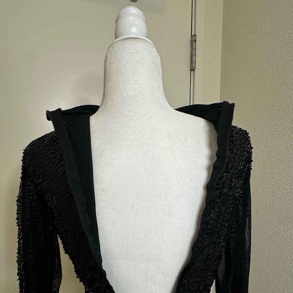 Black Sequin Symmetric Bodysuit with Long Sleeves, Size L - Picture 15 of 15